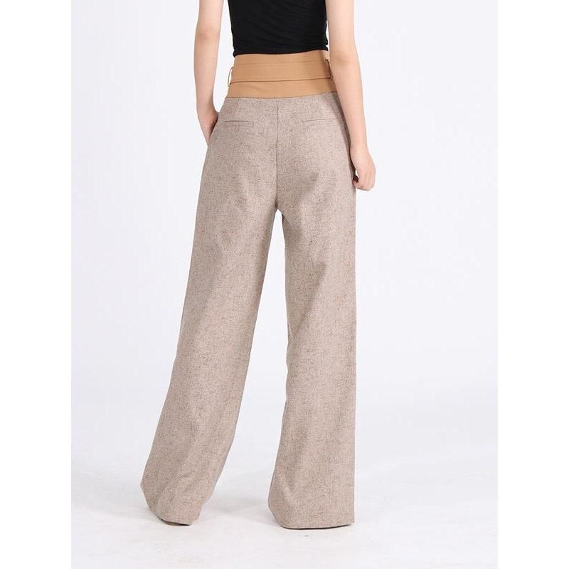 High Waist Colorblock Spliced Wide Leg Pants for Women