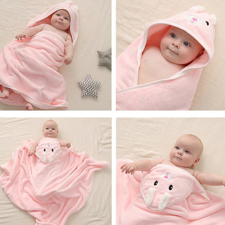 Soft & Adorable Cartoon Animal Hooded Baby Towel - Warm, Cozy Cotton Bathrobe for Newborns & Toddlers