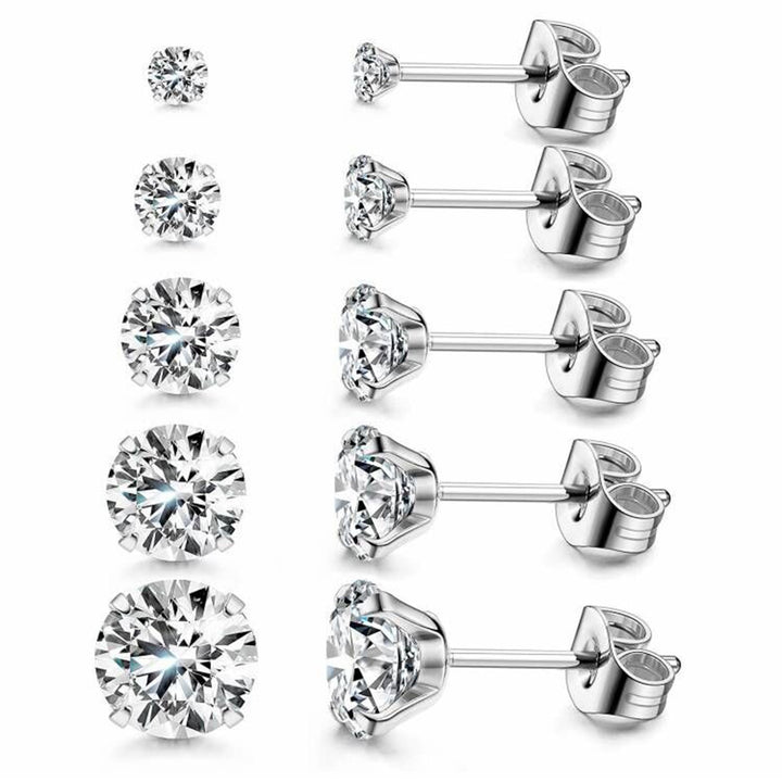 Stainless Steel Zirconia Crystal Stud Earrings for Women – Gold & Silver, 3-8mm, Allergy-Free Wedding Jewelry