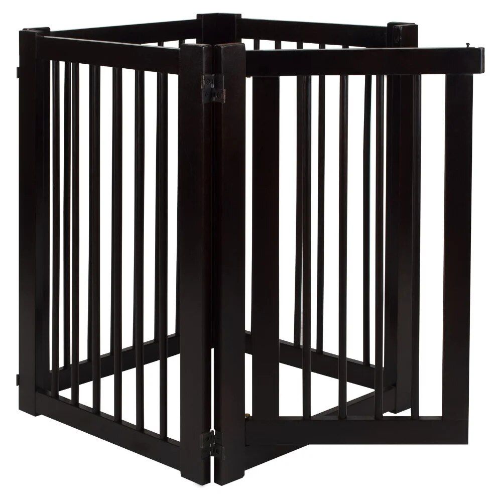 Elegant Espresso Hardwood Freestanding Pet Gate with Walk-Through Door