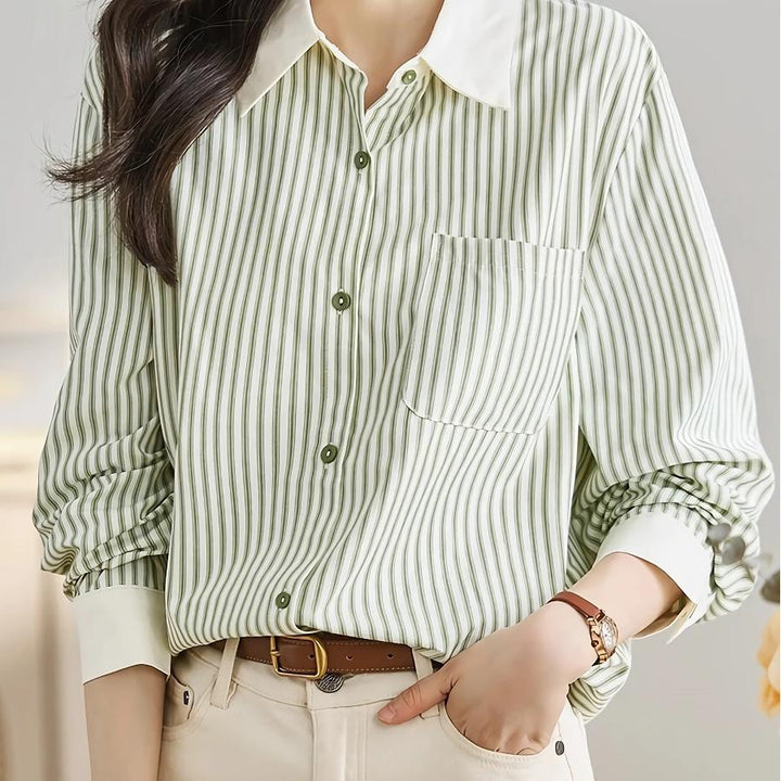 Elegant Green Striped Chiffon Blouse for Women