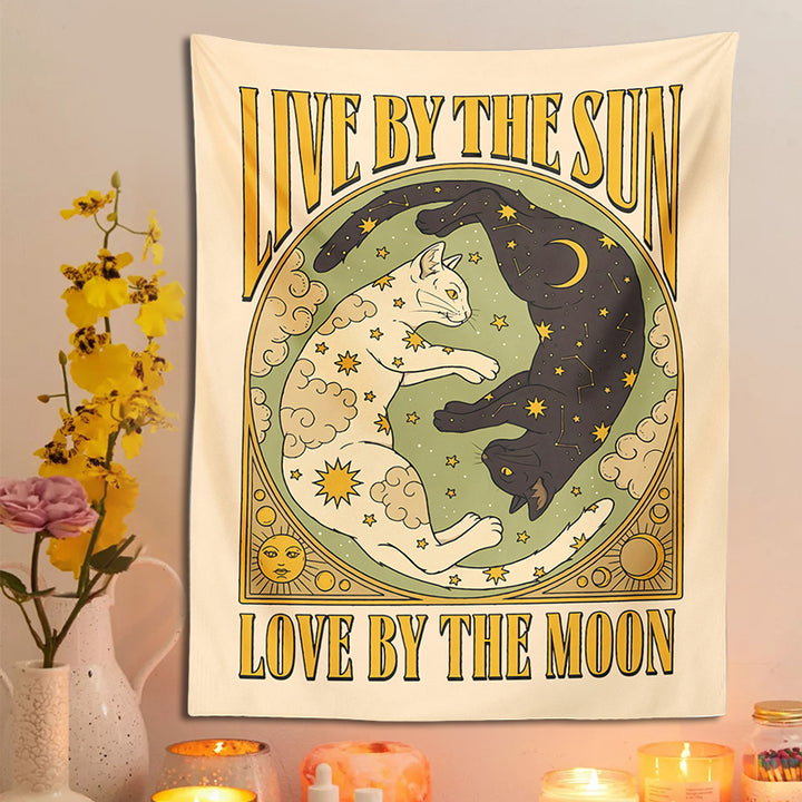 Sun Moon Cat Tapestry Wall Hanging