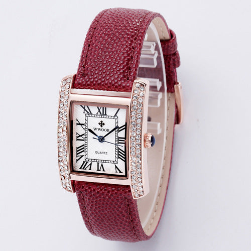 Diamond-Encrusted Watch With Belt And Wrist Strap For Ladies