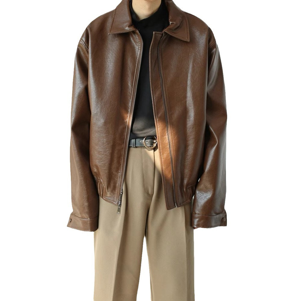 Men's Retro Short Personalized Leather Coat