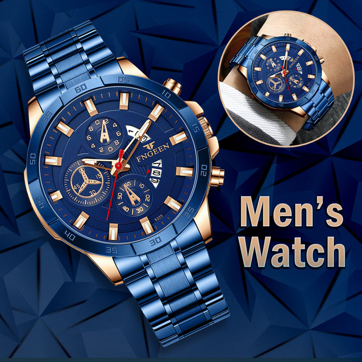 Men's Watch Stainless Steel Quartz Classic Business Wristwatch For Men - Blue