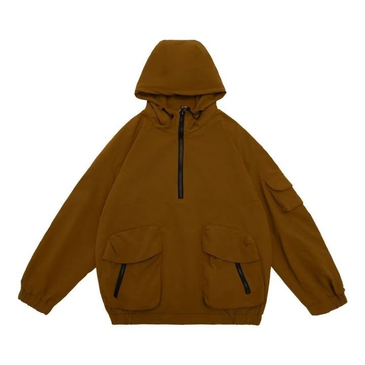 Top Hooded Jacket Loose Half Zip Windbreaker Workwear