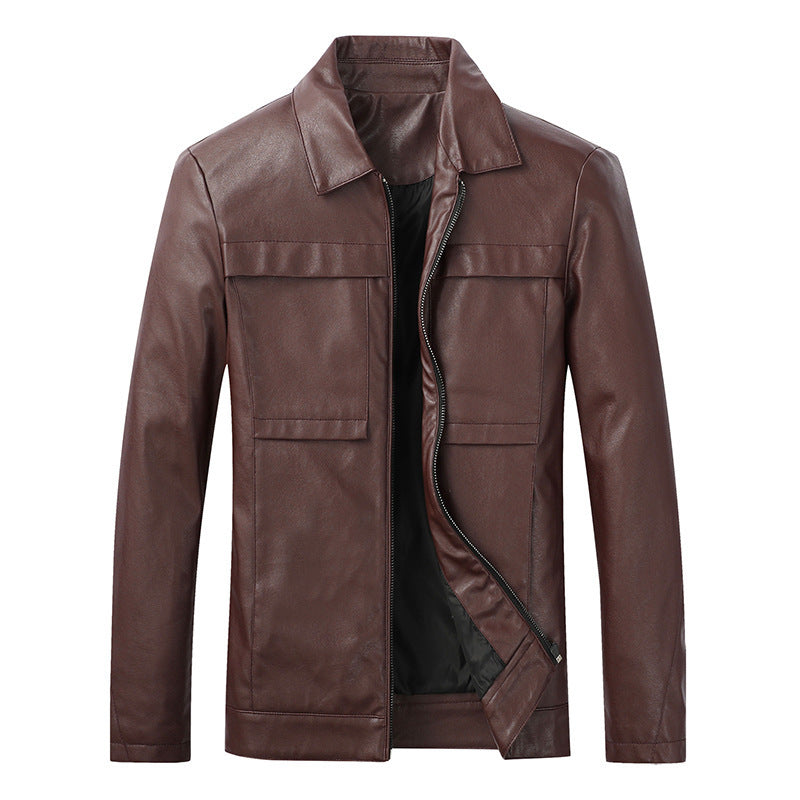 Men's Motorcycle Leather Jacket Slim Lapel Casual Leather Jacket