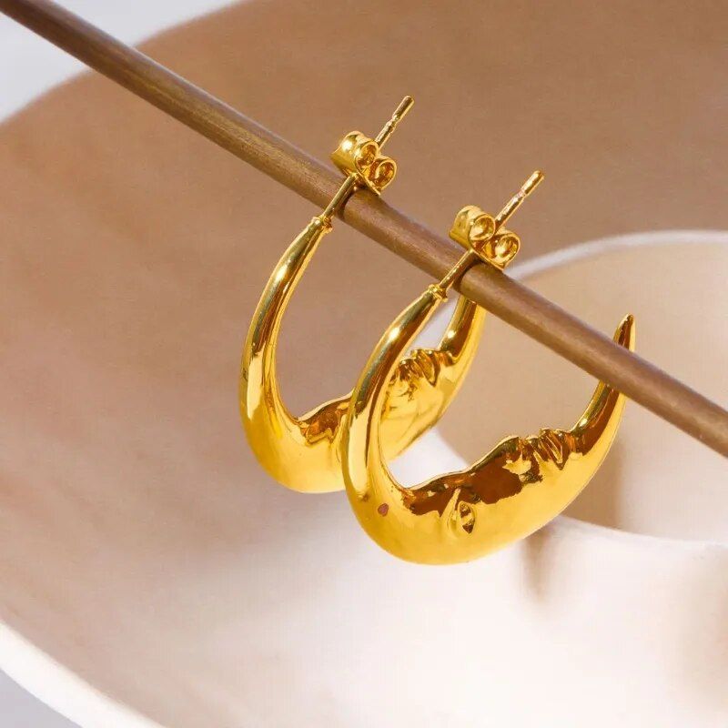 Gold-Tone Vintage Moon Stud Earrings