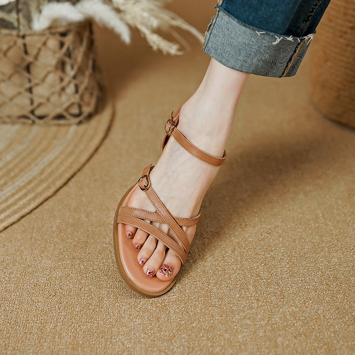 Summer Chic Ankle Strap Leather Sandals