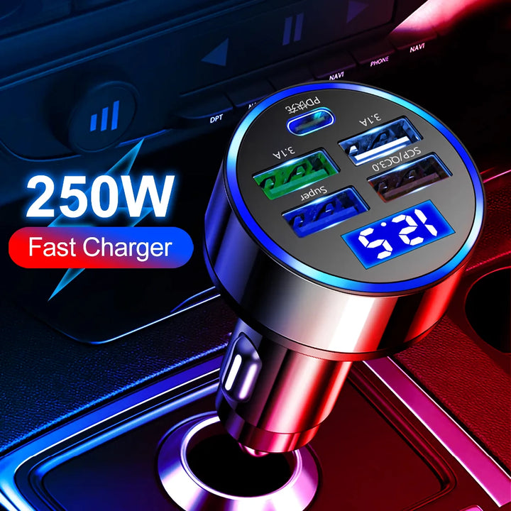 250W LED Car Charger with 5 Ports