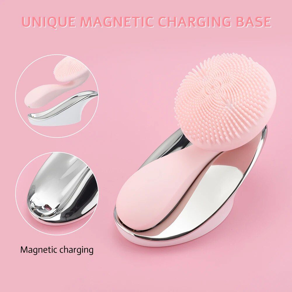 Electric Silicone Facial Cleansing & Massage Brush with Magnetic Charging