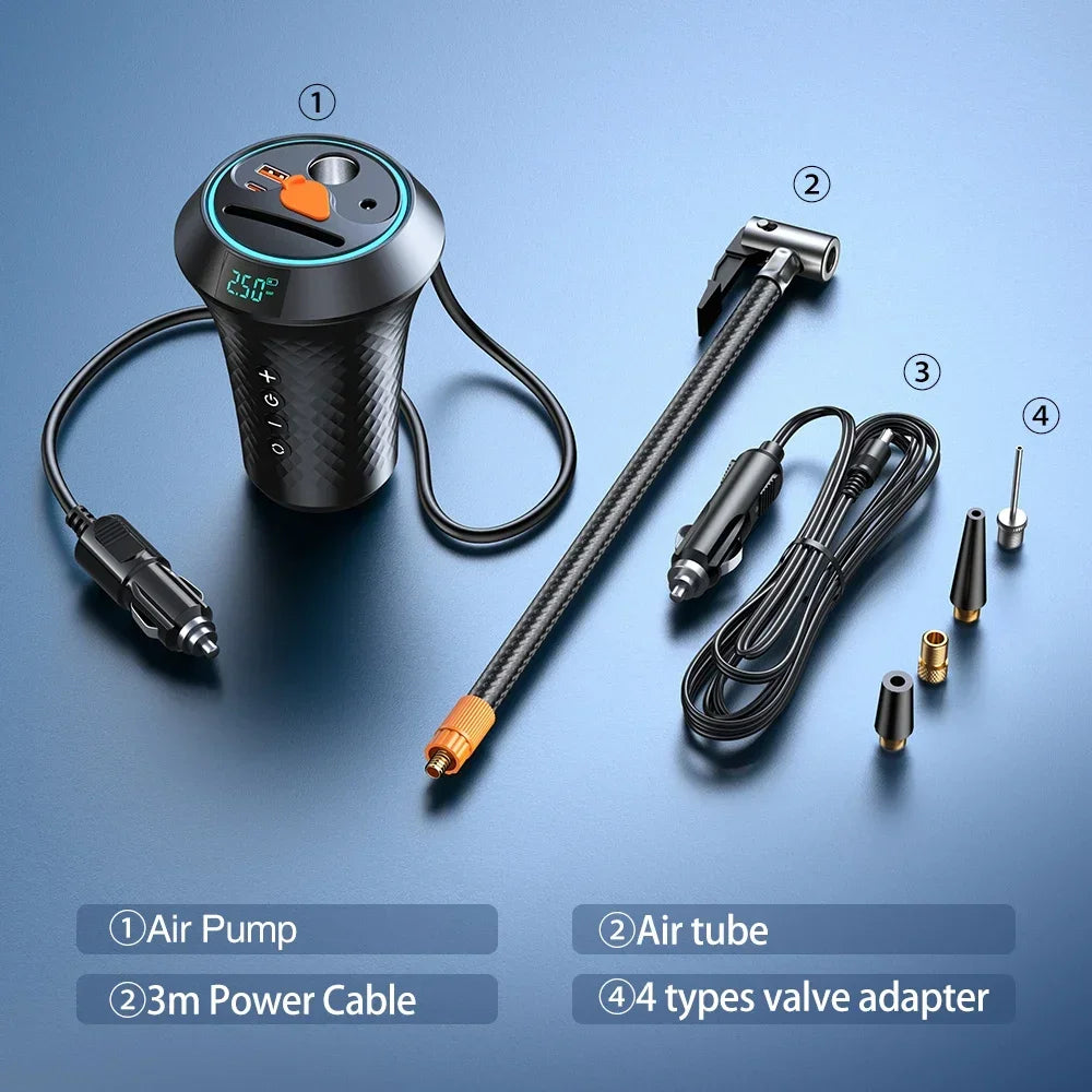 Two-in-One Car Tire Inflator and Charger with Digital Display