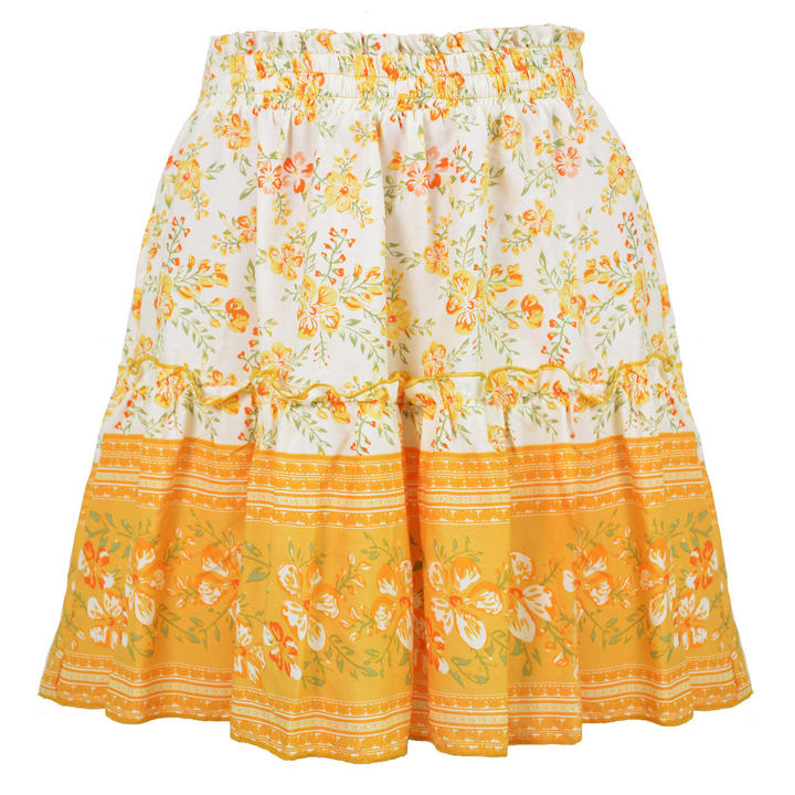 Mini jupes courtes imprimées plissées à volants floraux à taille élastique pour femmes ethniques