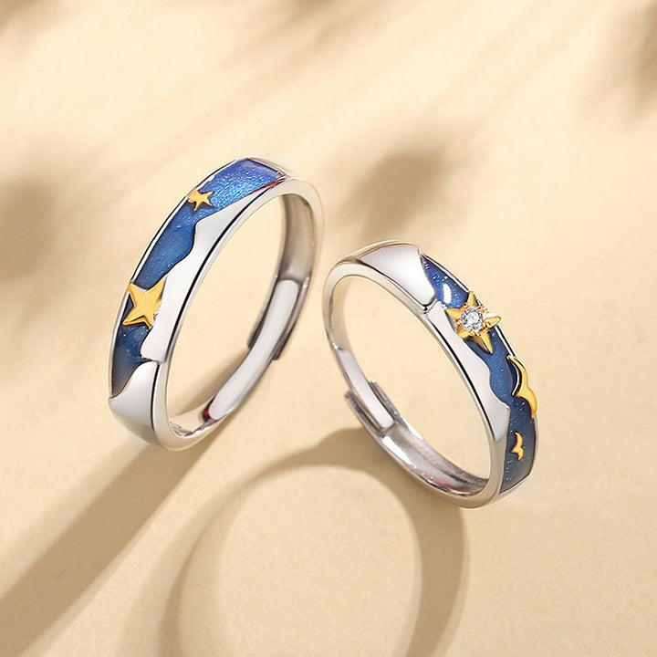 Blue Starry Sky Couple Ring Male And Female Pair Opening Fashion Small