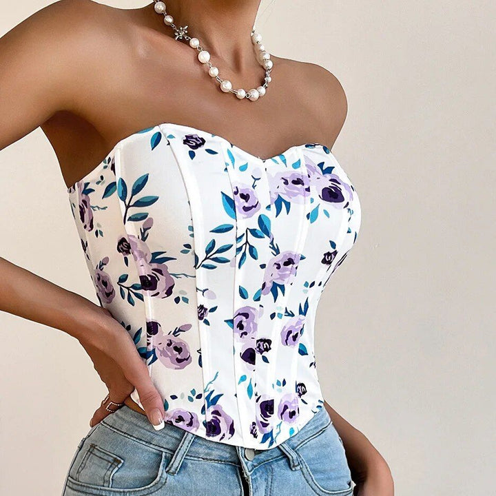 Floral Print Strapless Corset Tank Top