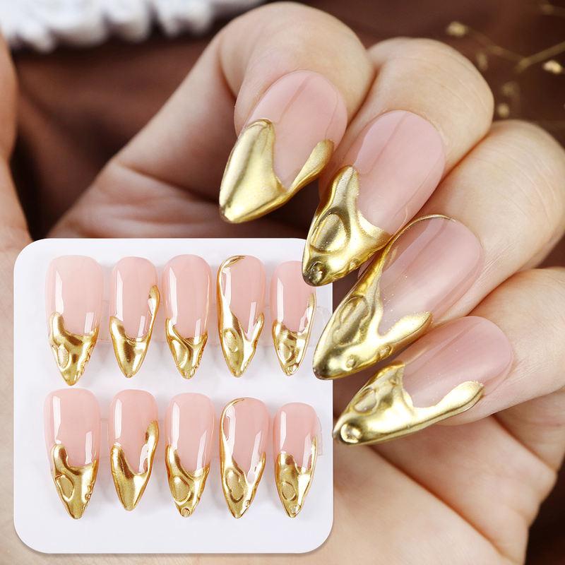 Handmade Heavy Metal 3D Long Almond Press-On Nails