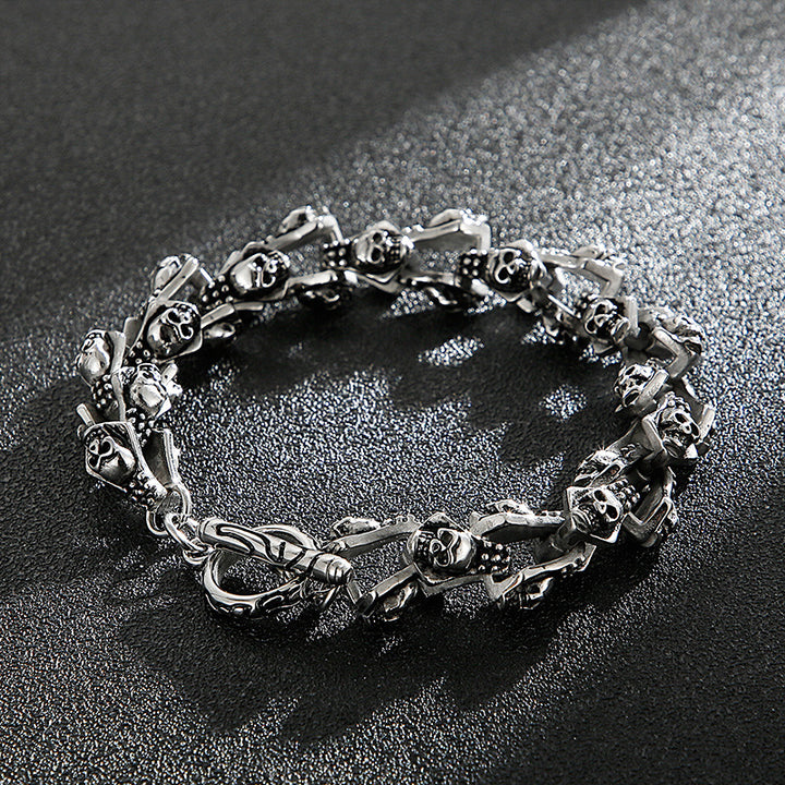 Stylish And Personalized Blackened Stainless Steel Skeleton Bracelet