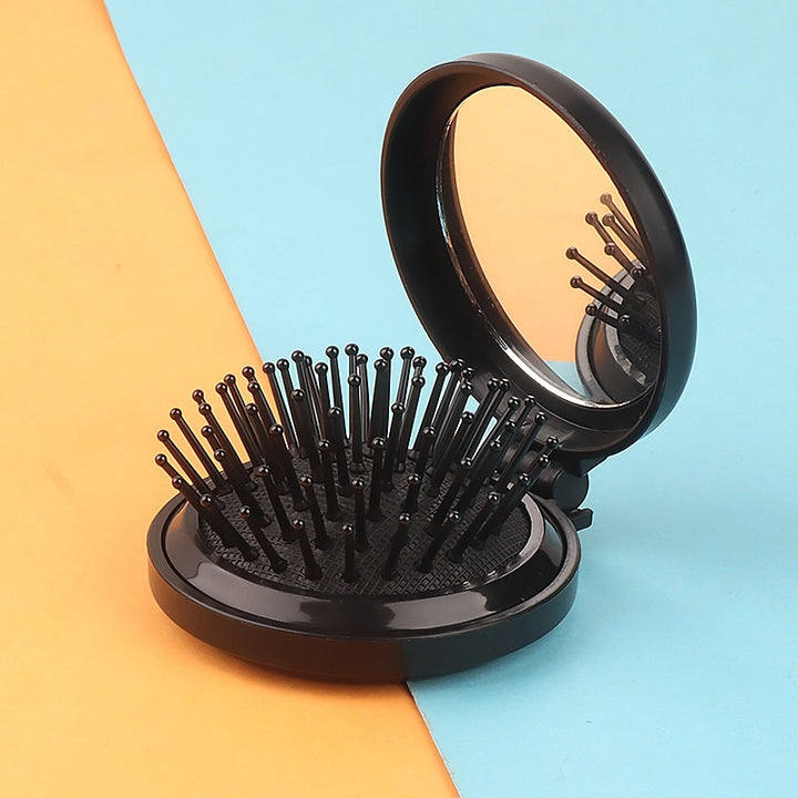 Mini Folding Hairbrush with Massage Comb and Mirror