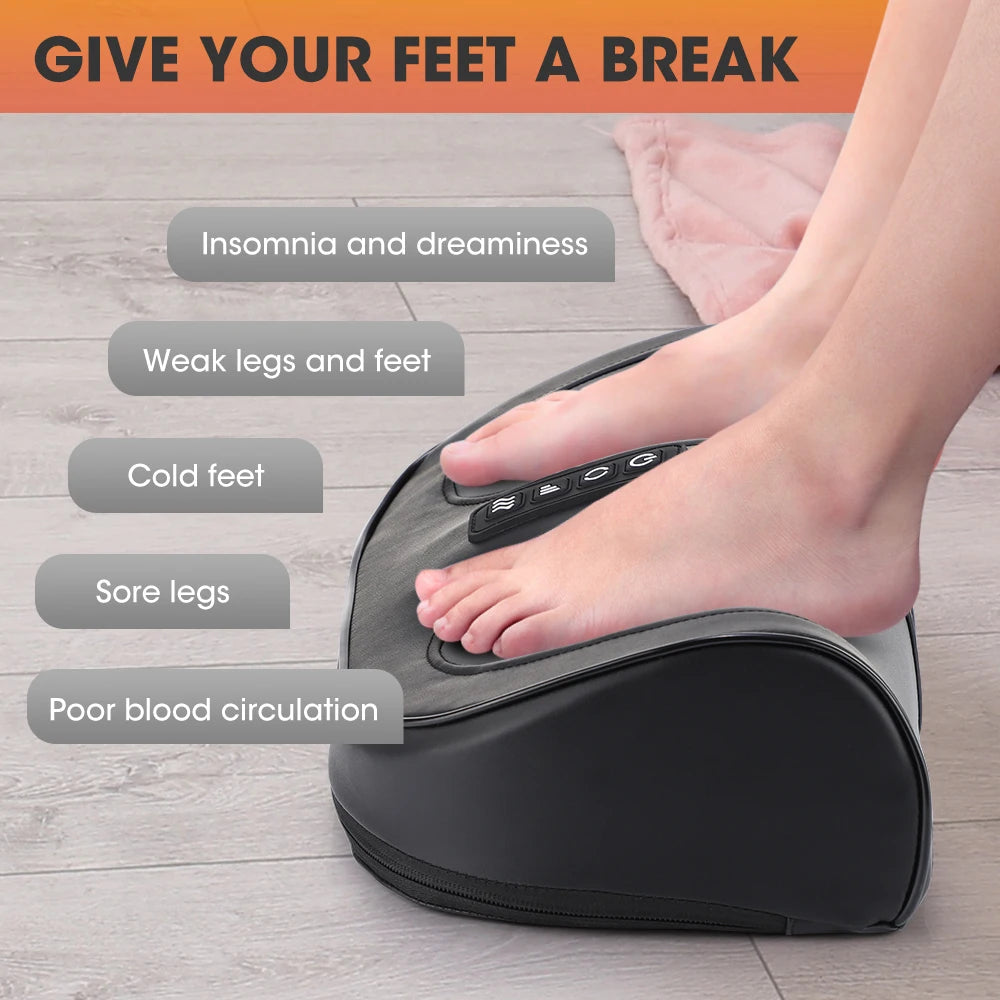 Electric Foot & Calf Massager with Deep Kneading, Hot Compress & Adjustable Strength