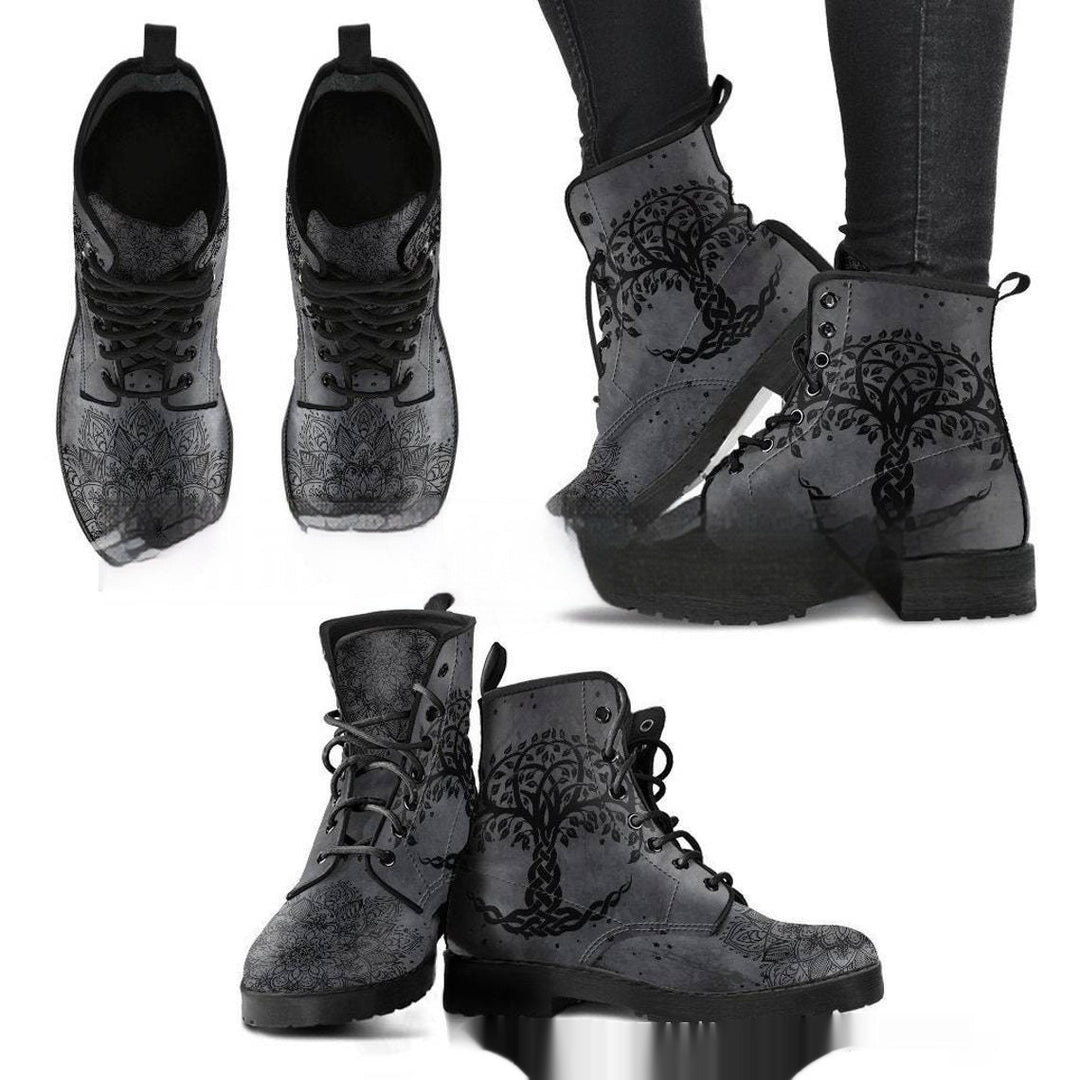 Women's Printed Cartoon Lace-up High-top Leather Boots