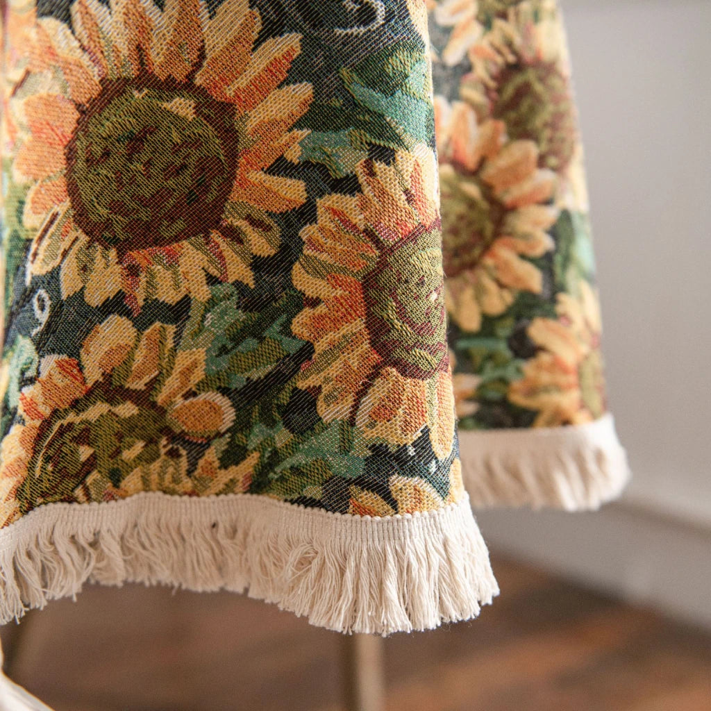 Elegant American Jacquard Sunflower Round Tablecloth