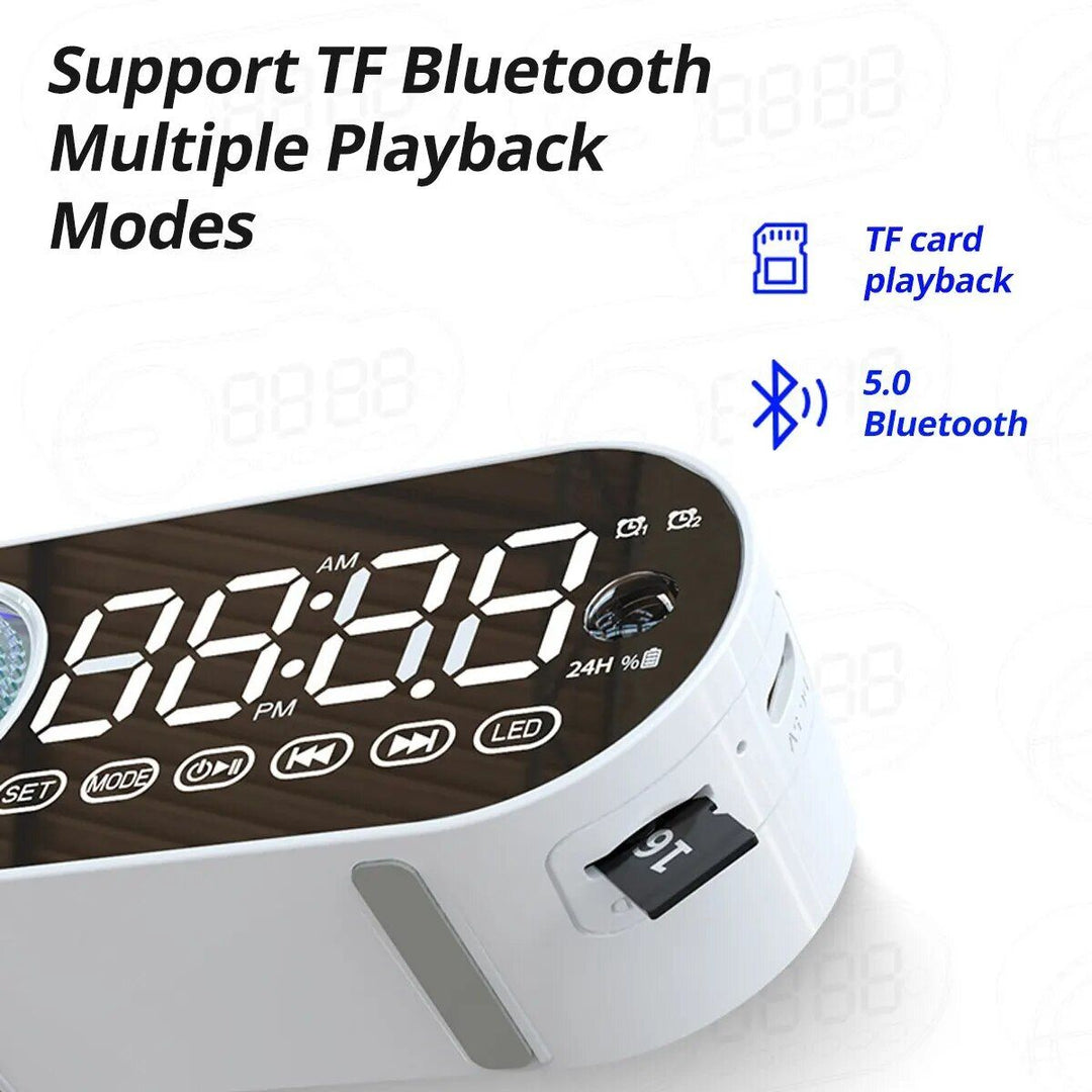 Wireless Bluetooth Speaker with LED Mirror Digital Alarm Clock & RGB Display