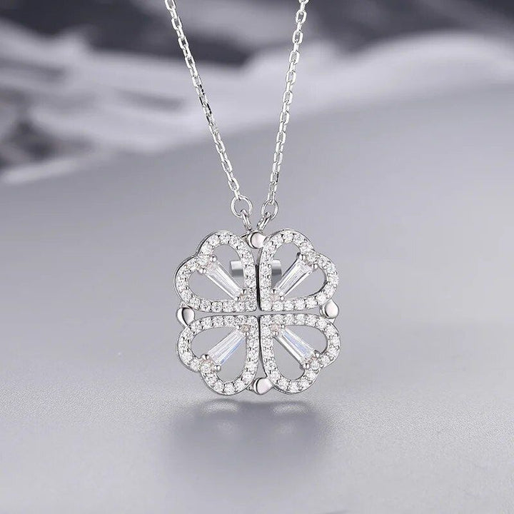 Elegant Heart-Shaped Crystal Clover Pendant Necklace - Fashion Jewelry for Women