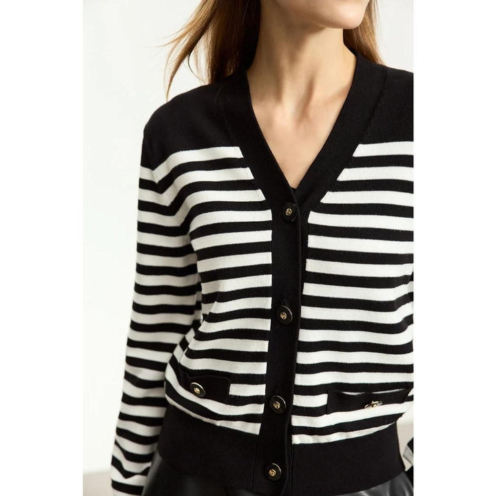 Chic Striped V-Neck Cardigan