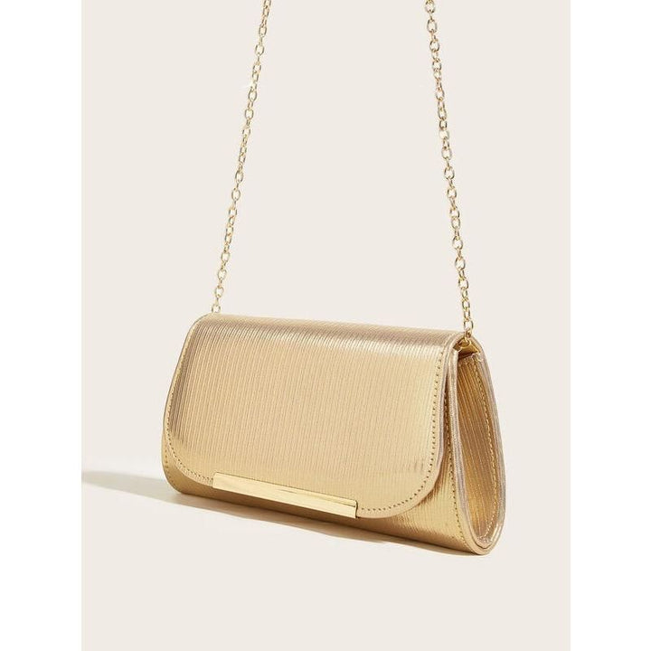 Luxury Shiny Striped PU Leather Evening Clutch with Long Chain