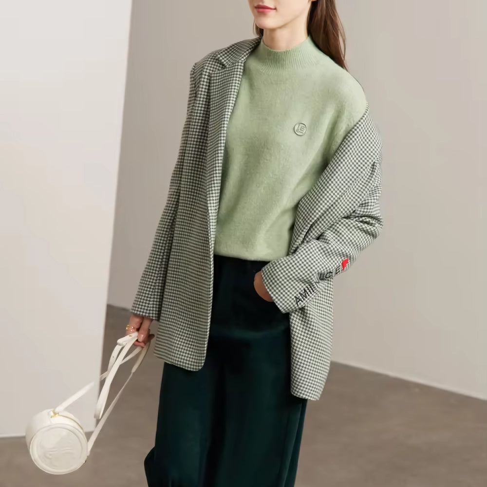 Autumn Mock Neck Embroidery Knitted Pullover Sweater