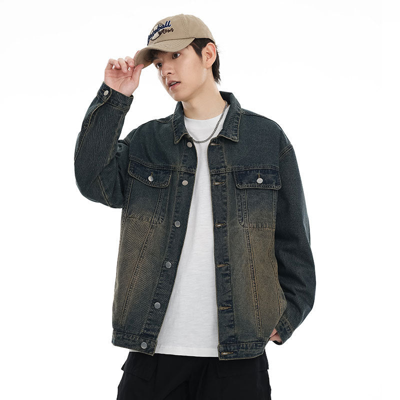 American Retro Washed Denim Jacket Fall And Winter Lapels Jacket