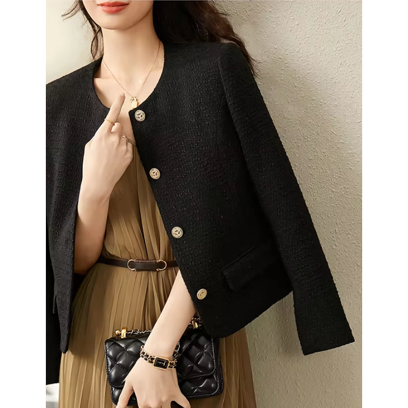 Stylish Black Cropped Tweed Jacket