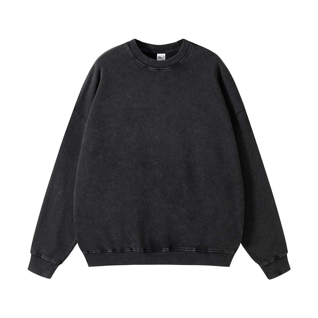 Wax Dyed Worn-out Terry Round Neck Sweatshirt