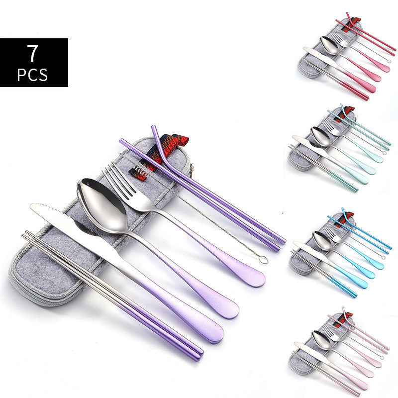 Stainless Steel Knife, Fork And Spoon Straw Set