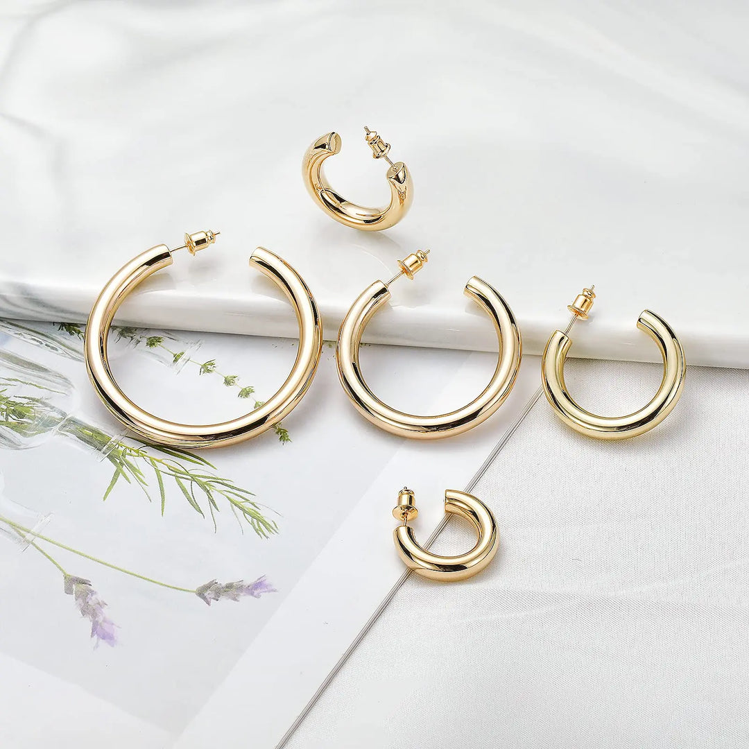 14K Gold Plated Chunky Hoop Earrings