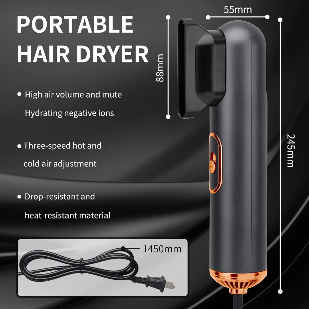 Compact 3-in-1 Hair Styler: Hair Dryer, Straightener & Brush with Negative Ion Technology