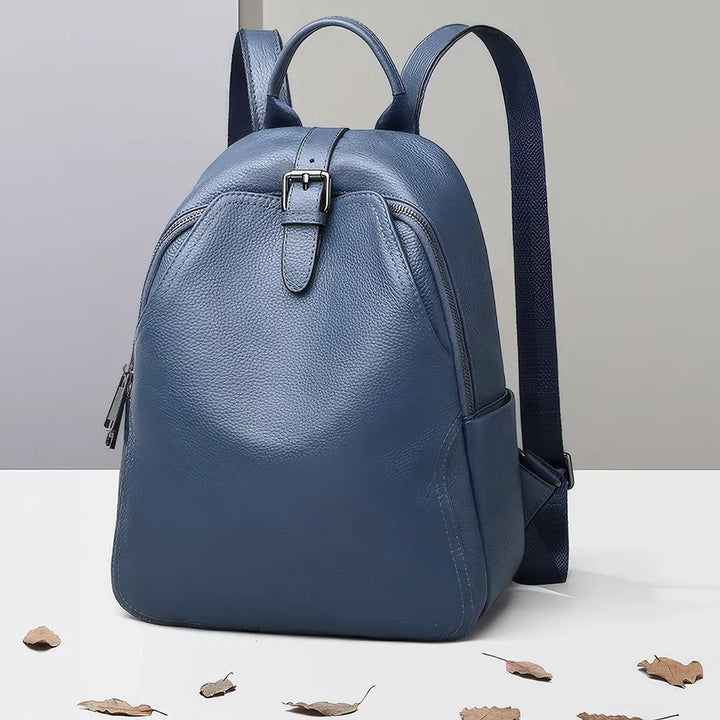 Stylish Blue Grey Leather Women Backpack