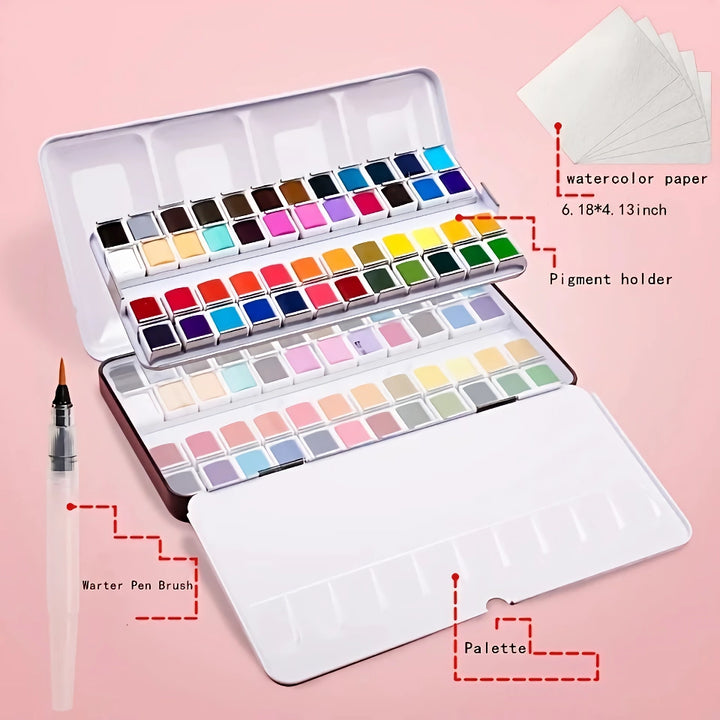 48 Colors Watercolor Paint Set with Water Brushes - Perfect for Artists & Beginners