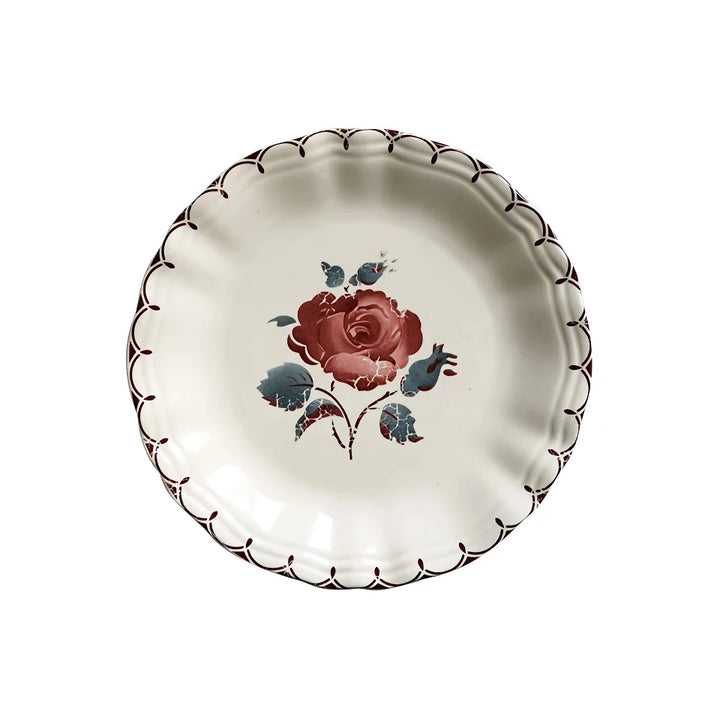 Retro Rose Ceramic Dinnerware – Elegant Floral Dessert and Snack Plate for Afternoon Tea and Home Dining