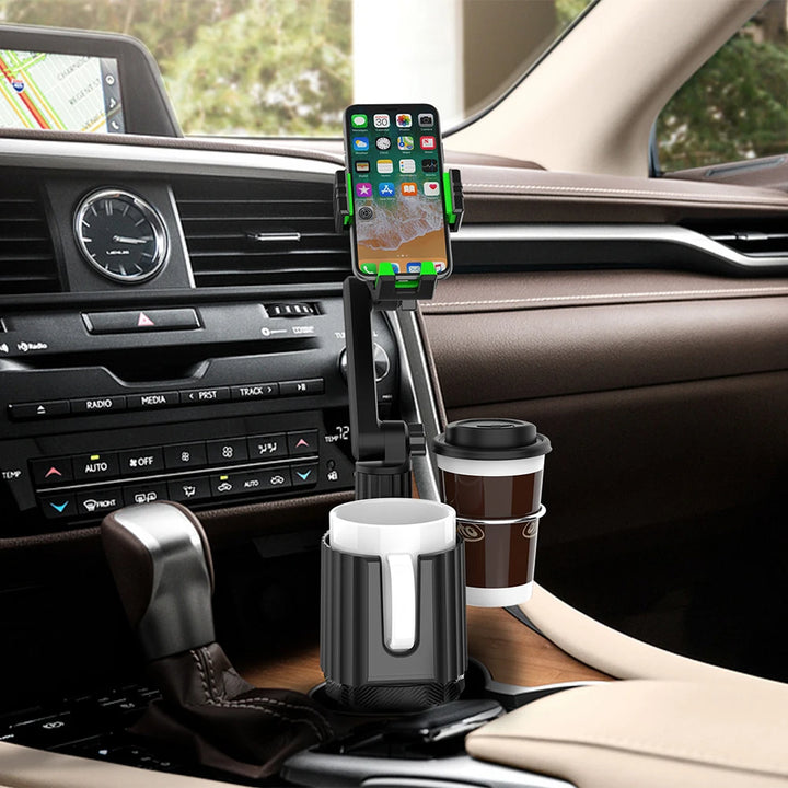 3-in-1 Adjustable Car Cup Holder & Phone Mount with Drink Bottle Holder