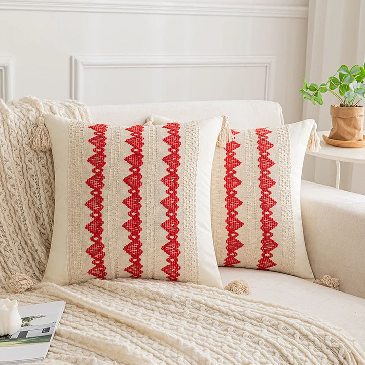 Boho Geometric Cotton and Linen Tassel Cushion Cover