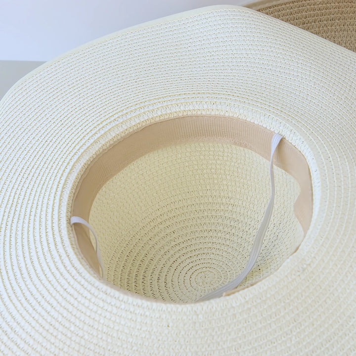 Straw Hat with Wide Brim & Bowknot