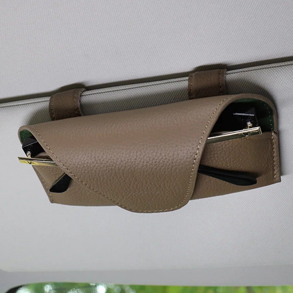 Universal Leather Sun Visor Car Glasses Holder