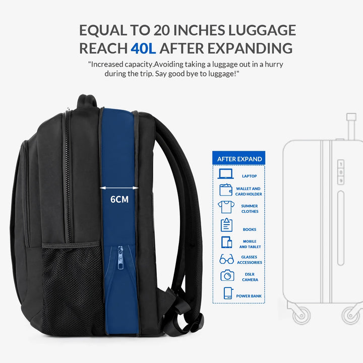 17-inch Laptop Backpack with USB Charging, Expandable Anti-Theft Travel Bag for Men