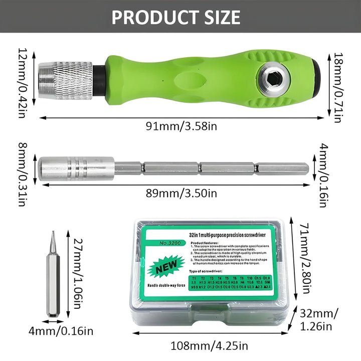 32-in-1 Multifunctional Screwdriver Set with Magnetic Bits