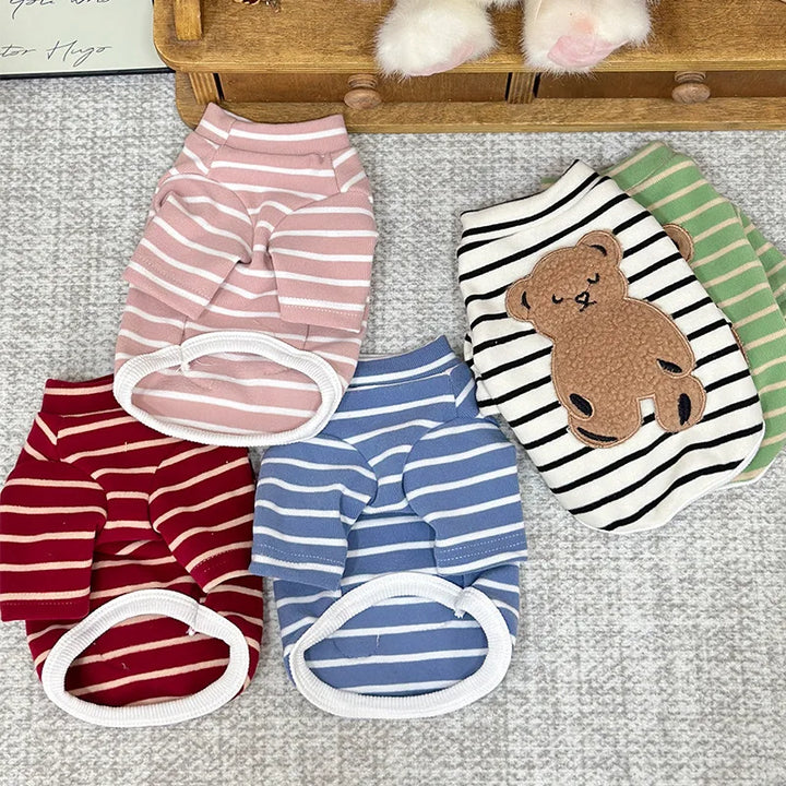 Cozy Striped Teddy Bear Hoodie for Small Dogs and Cats