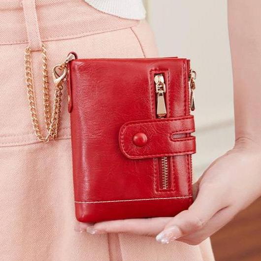 High Quality PU Leather Women's Short Wallet with Chain