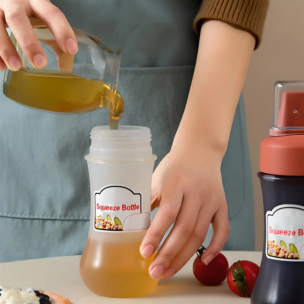 350ML Sauce Squeeze Bottle with 5-Hole Nozzles for Ketchup, Mustard, and Oils