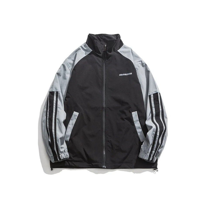 Autumn-Winter Striped Lantern Sleeve Bomber Jacket