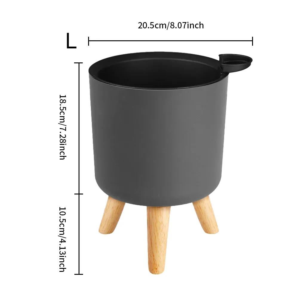 Modern Self-Watering Planter with Wooden Stand